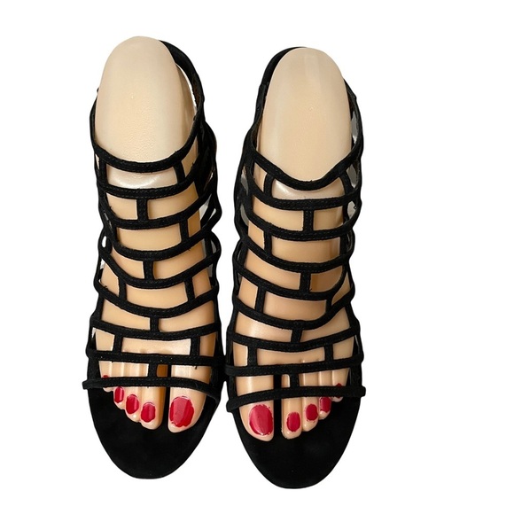 Jean-Michel Cazabat Black Cage Slingback Wedge Sandals Size 38 US 8 - Picture 2 of 11